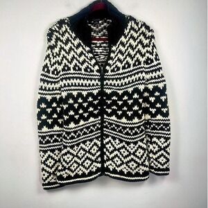 The Limited Handknit Nordic Zip Cardigan Fair Isle Black Cream Chunky XS